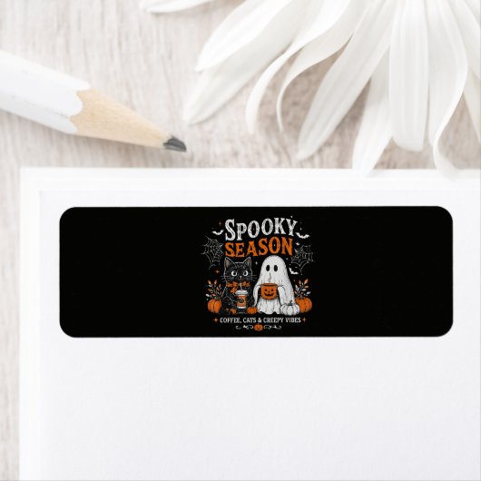 Grappige Halloween Zwarte Kat en Geest Coffeeliefh Etiket (Insitu)