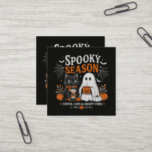 Grappige Halloween Zwarte Kat en Geest Coffeeliefh Vierkante Visitekaartje