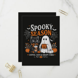Grappige Halloween Zwarte Kat en Geest Koffieliefh Uitnodiging Briefkaart