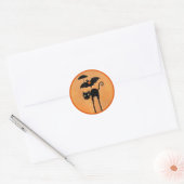 Grappige Halloween Zwarte Kat en Vleermuis Ronde Sticker (Envelop)