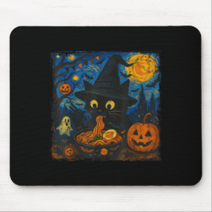 Grappige Halloween Zwarte Kat Eten Ramen Sterrenna Muismat