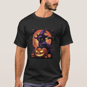 Grappige Halloween Zwarte Kat Pompoen Kostuum Kat T-shirt