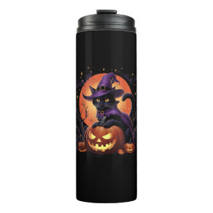 Grappige Halloween Zwarte Kat Pompoen Kostuum Kat Thermosbeker