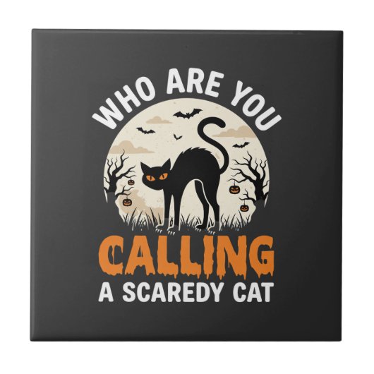 Grappige Halloween Zwarte Kat Schijtluis Vector On Tegeltje (Voorkant)