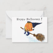 Grappige Halloweenkaart Heks Pompoen Vliegend Notitiekaartje (Achterkant)