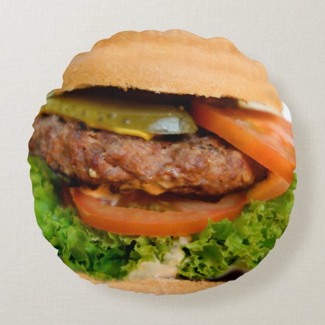 Grappige hamburger cheeseburger overal print eten rond kussen (Voorkant)