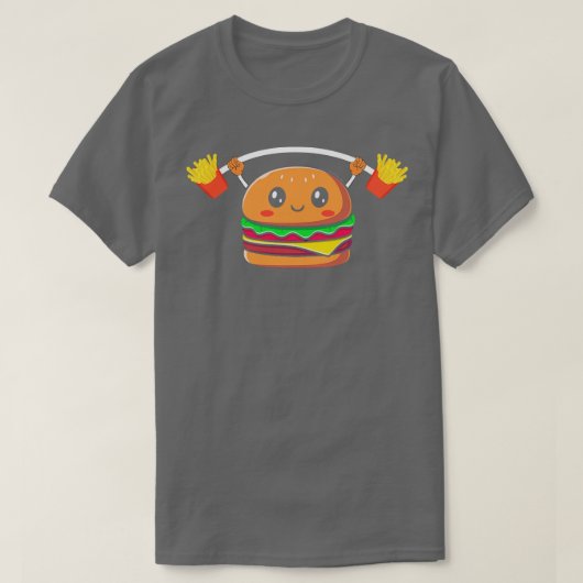 Grappige hamburger lifting friet t-shirt (Design voorkant)