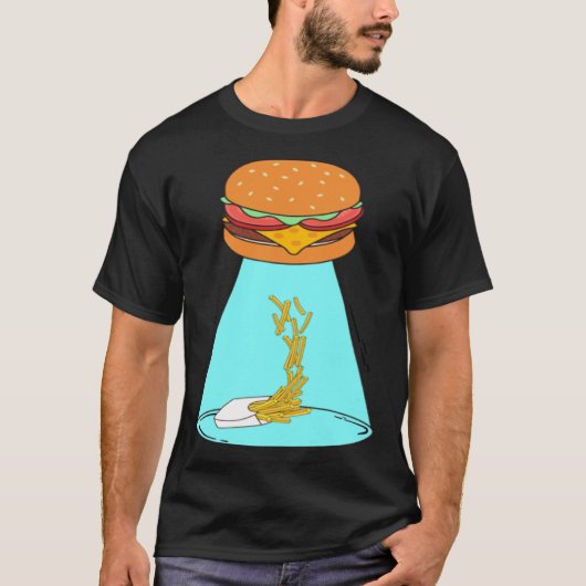 Grappige hamburger UFO vliegende schotel ontvoeren T-shirt (Voorkant)