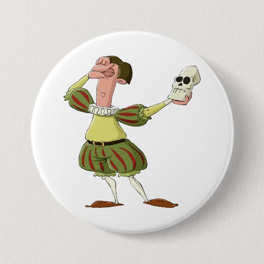 Grappige Hamlet Shakespeare-acteur met schedel Ronde Button 7,6 Cm (Voorkant)