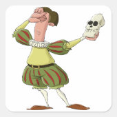 Grappige Hamlet Shakespeare-acteur met schedel Vierkante Sticker (Voorkant)