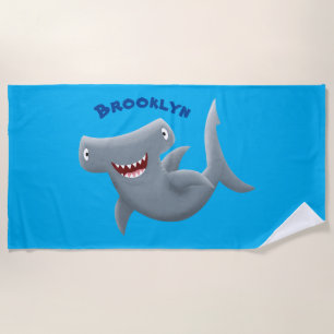 Grappige Hammerhead haai cartoon gepersonaliseerd Strandlaken