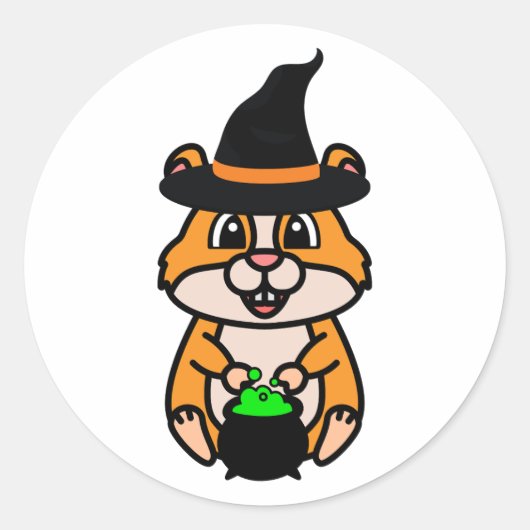 Grappige hamster is een heks ronde sticker (Voorkant)