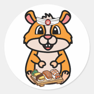 Grappige hamster is een sushi chef ronde sticker