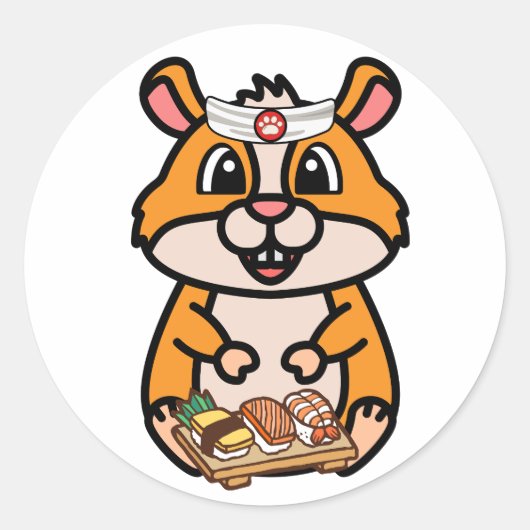 Grappige hamster is een sushi chef ronde sticker (Voorkant)