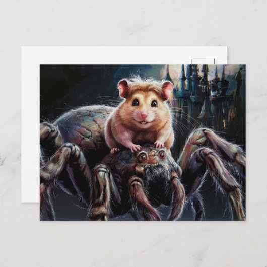 Grappige hamster rijden op een gigantische spin fa briefkaart (Voorkant / Achterkant)