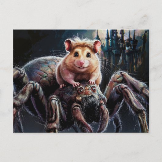 Grappige hamster rijden op een gigantische spin fa briefkaart (Voorkant)