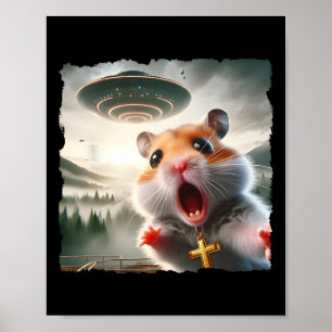 Grappige hamster-selfie met alien-trip-meme huisdi poster