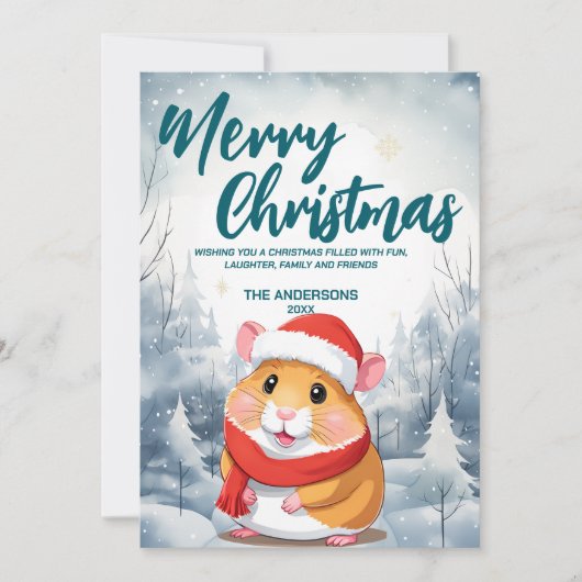 Grappige Hamster Vrolijk Kerstboom sneeuw Vakantie Feestdagenkaart (Voorkant)