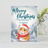 Grappige Hamster Vrolijk Kerstboom sneeuw Vakantie Feestdagenkaart (Staand voorkant)