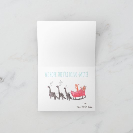 Grappige hand getekende dinosaurus T-Rex Kerstmis Feestdagen Kaart (Binnen)