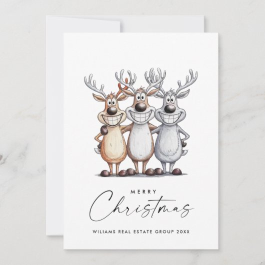 Grappige Hand Getrokken Kerst Reinders Corporate Feestdagenkaart (Voorkant)