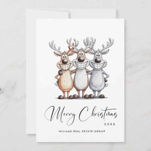 Grappige Hand Getrokken Kerst Reinders Corporate Feestdagenkaart (Voorkant)