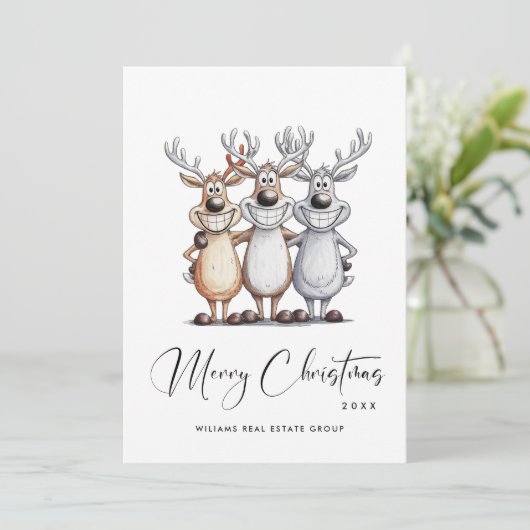 Grappige Hand Getrokken Kerst Reinders Corporate Feestdagenkaart (Staand voorkant)