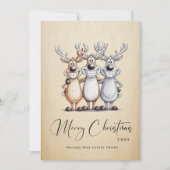 Grappige Hand Getrokken Kerst Reinders Corporate Feestdagenkaart (Voorkant)