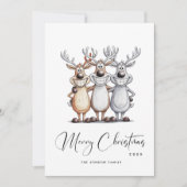 Grappige Hand Getrokken Kerst Reinders Feestdagenkaart (Voorkant)