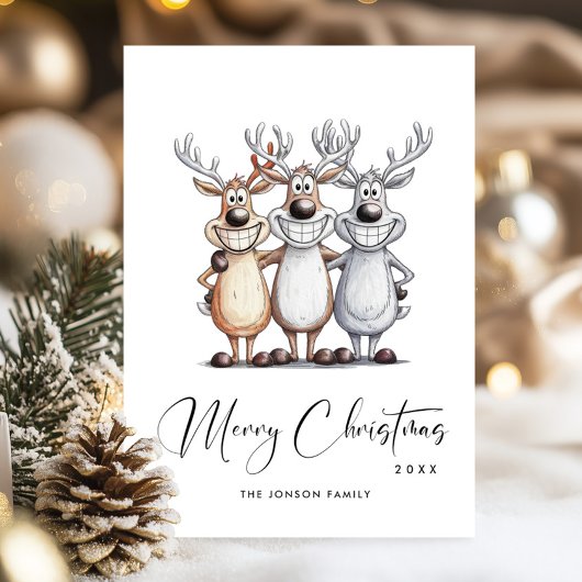 Grappige Hand Getrokken Kerst Reinders Feestdagenkaart