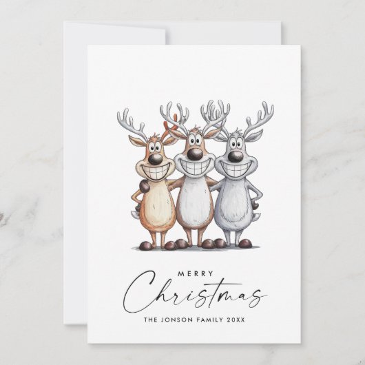 Grappige Hand Getrokken Kerst Reinders Feestdagenkaart (Voorkant)