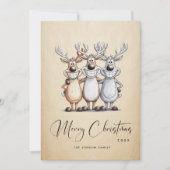 Grappige Hand Getrokken Kerst Reinders Feestdagenkaart (Voorkant)