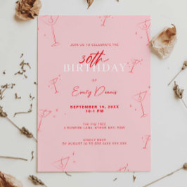 Grappige handgetekende martini 30ste verjaardagsfe kaart