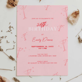 Grappige handgetekende martini 50ste verjaardagsfe kaart