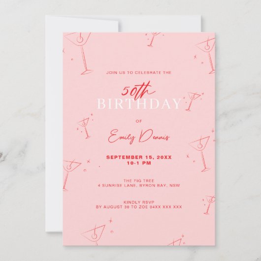 Grappige handgetekende martini 50ste verjaardagsfe kaart (Voorkant)