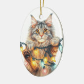 Grappige hangende kat definiëren ondeugende kerst keramisch ornament (Links)