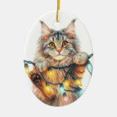 Grappige hangende kat definiëren ondeugende kerst keramisch ornament (Voorkant)