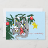 Grappige hangende kerstboom kat feestdagenkaart (Voorkant)