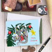 Grappige hangende kerstboom kat kaart