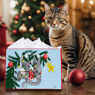 Grappige hangende kerstboom kat large cadeautasje