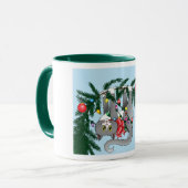 Grappige hangende kerstboom kat mok (Voorkant links)