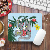 Grappige hangende kerstboom kat muismat