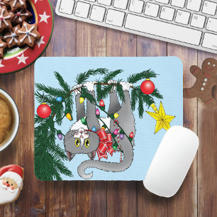 Grappige hangende kerstboom kat muismat