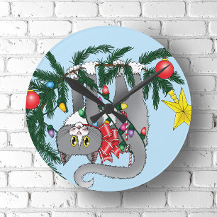 Grappige hangende kerstboom kat ronde klok