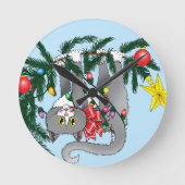 Grappige hangende kerstboom kat ronde klok (Voorkant)