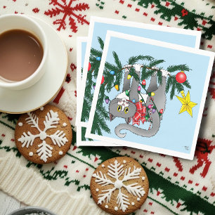 Grappige hangende kerstboom kat servet