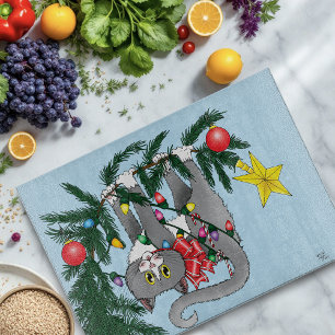 Grappige hangende kerstboom kat snijplank