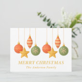 Grappige hangende kerstversieringen feestdagenkaart (Staand voorkant)