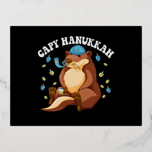Grappige Hanukkah Capybara Joodse Dierenliefhebber Folie Uitnodiging Briefkaart