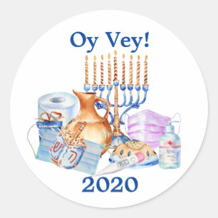 Grappige Hanukkah Covid Waterverf Quarantaine 2020 Ronde Sticker